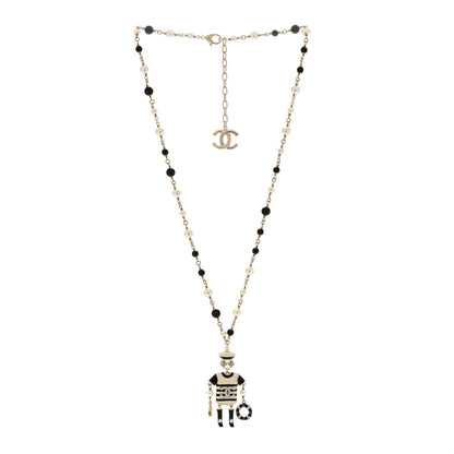 Chanel Enamel Crystal Pearl Hambourg Sailor Doll Long Necklace Black White 3 of 5
