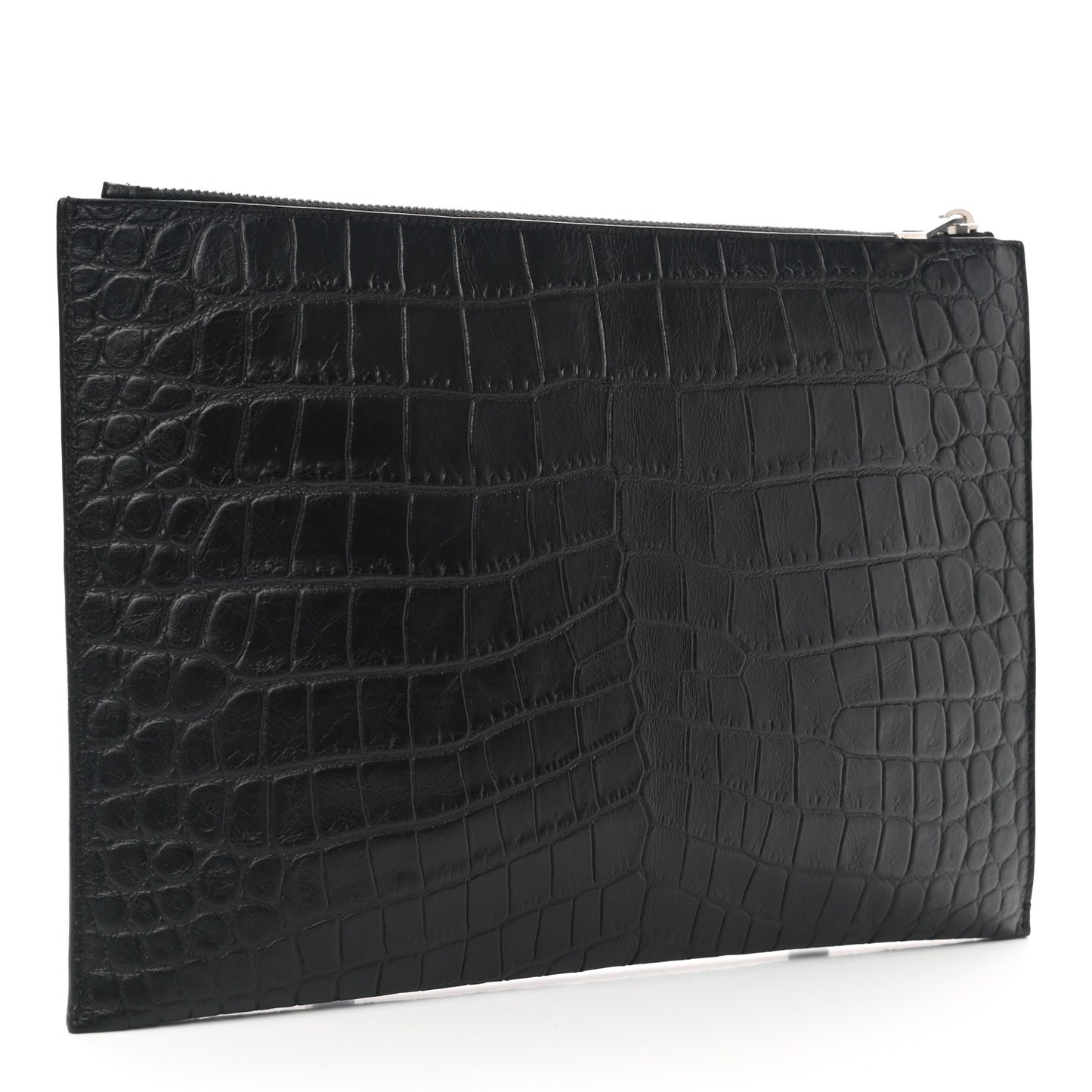 Calfskin Crocodile Embossed Zipped Tablet Holder Black