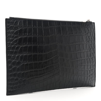 Saint Laurent Calfskin Crocodile Embossed Zipped Tablet Holder Black 3 of 7