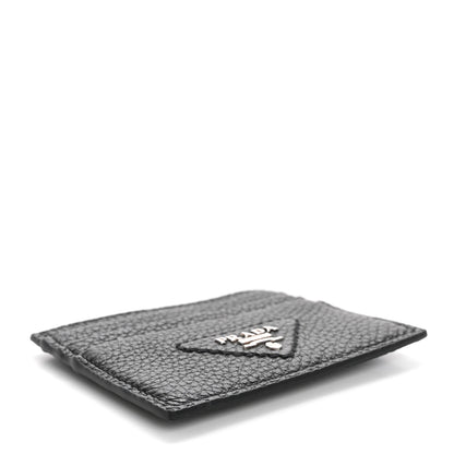Prada Vitello Daino Triangle Card Holder Black 4 of 8