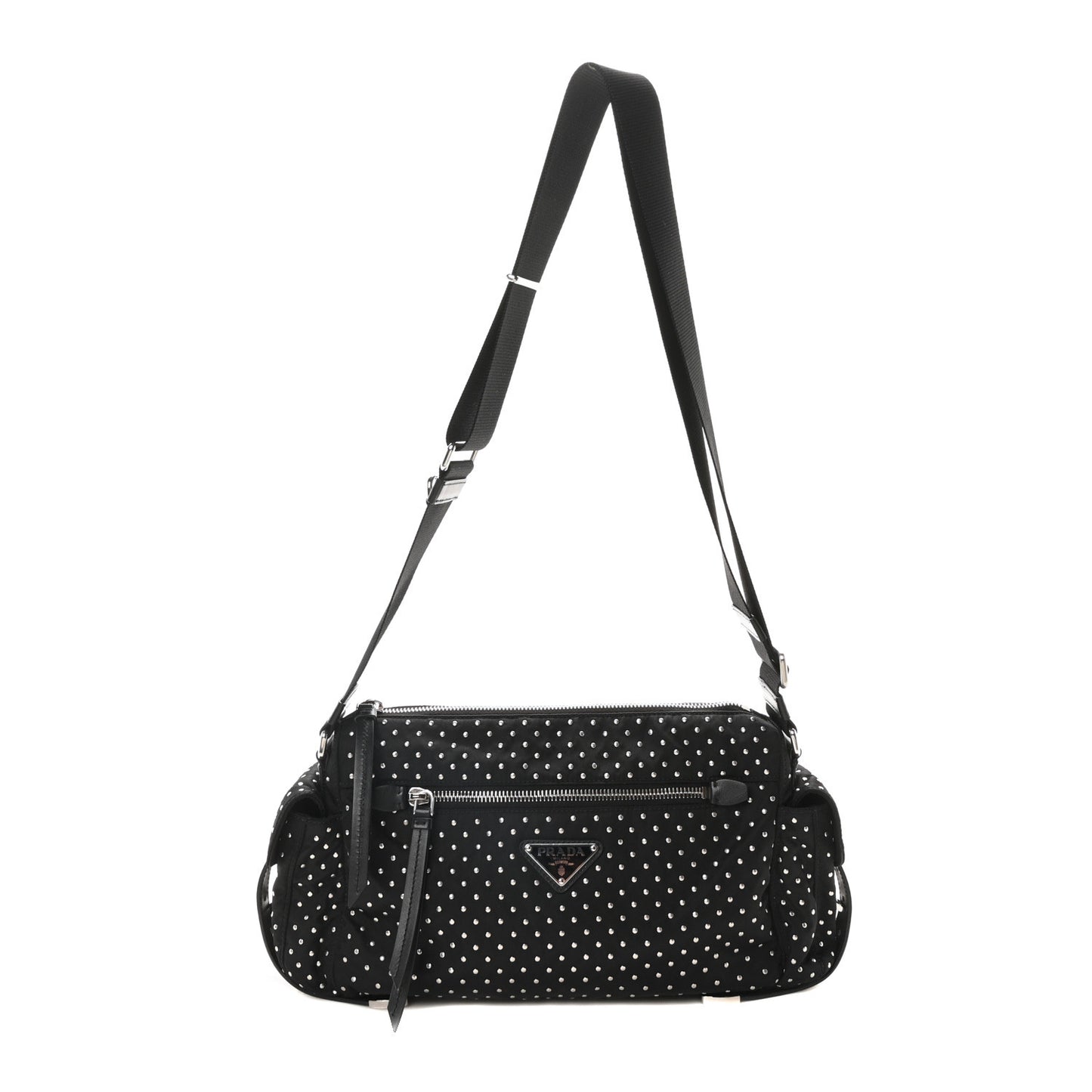 Re-Nylon Studded Shoulder Bag Black