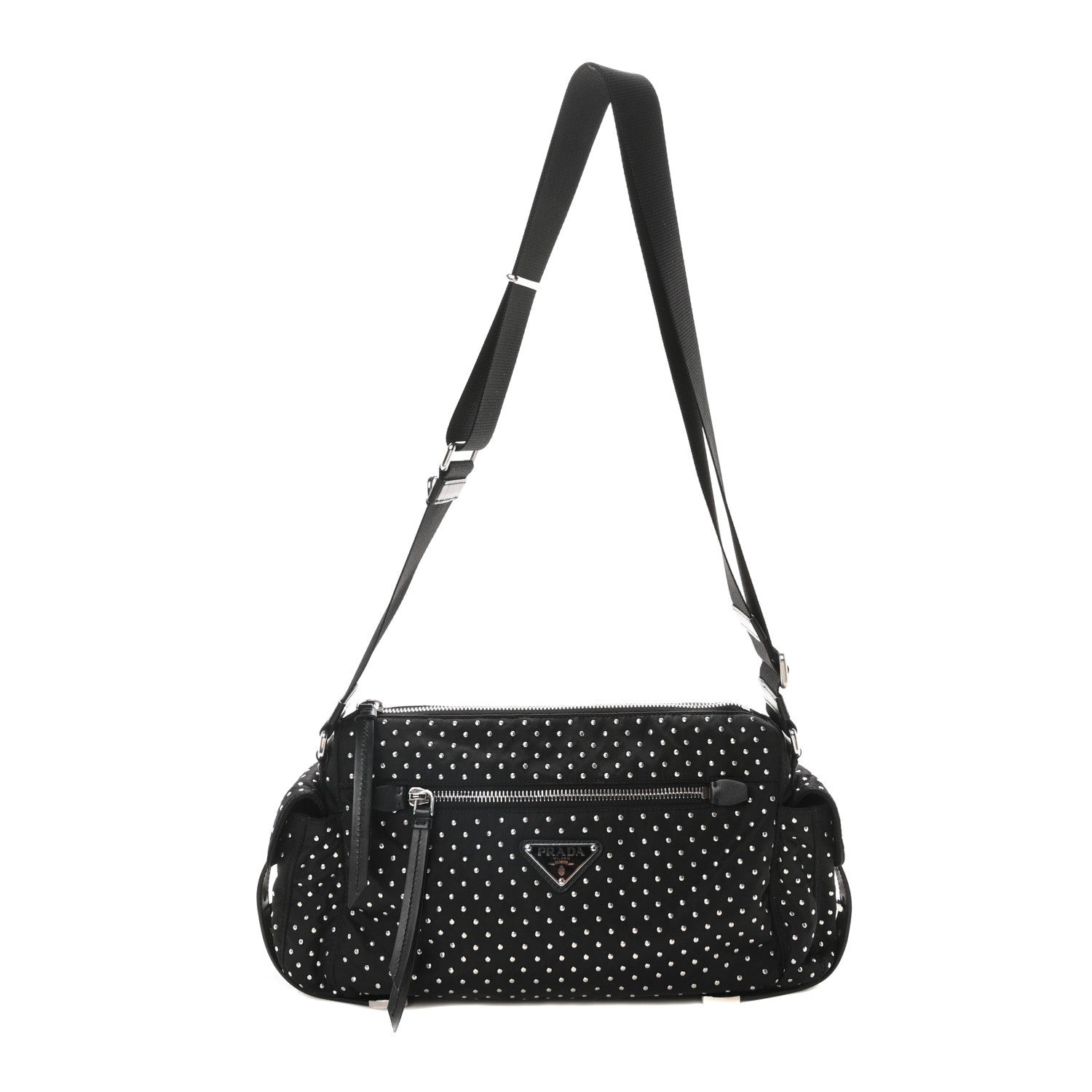 Prada Re-Nylon Studded Shoulder Bag Black 1 of 10