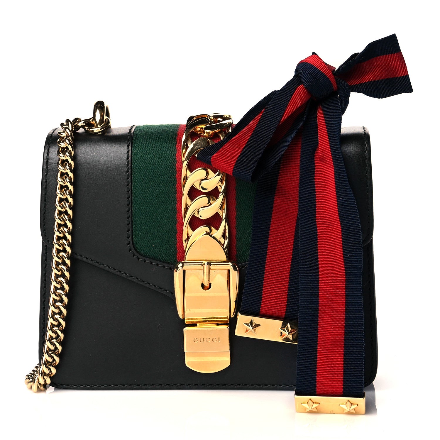 Gucci Calfskin Mini Sylvie Chain Shoulder Bag Black 1 of 13