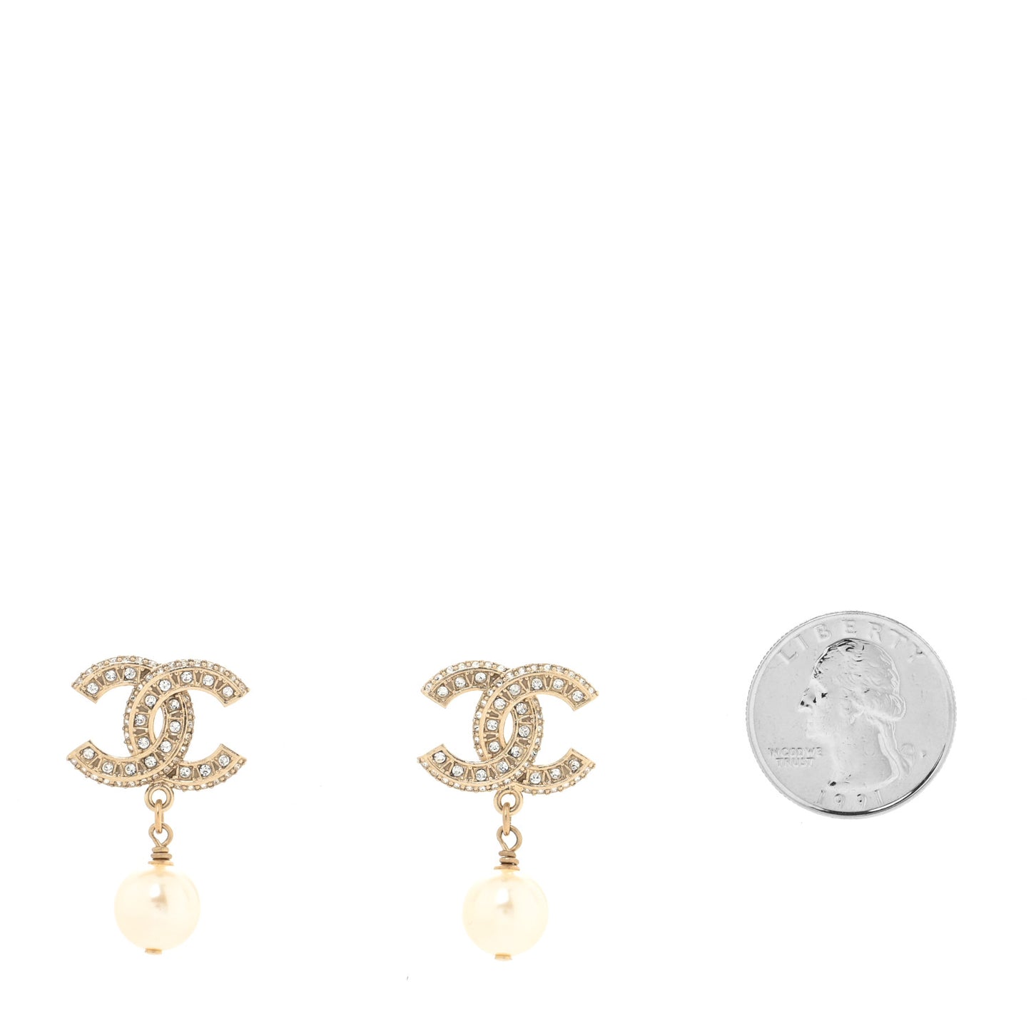 Crystal Pearl CC Drop Earrings Gold