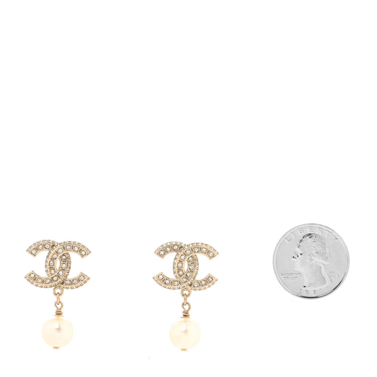 Chanel Crystal Pearl CC Drop Earrings Gold 2 of 4