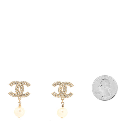 Chanel Crystal Pearl CC Drop Earrings Gold 2 of 4