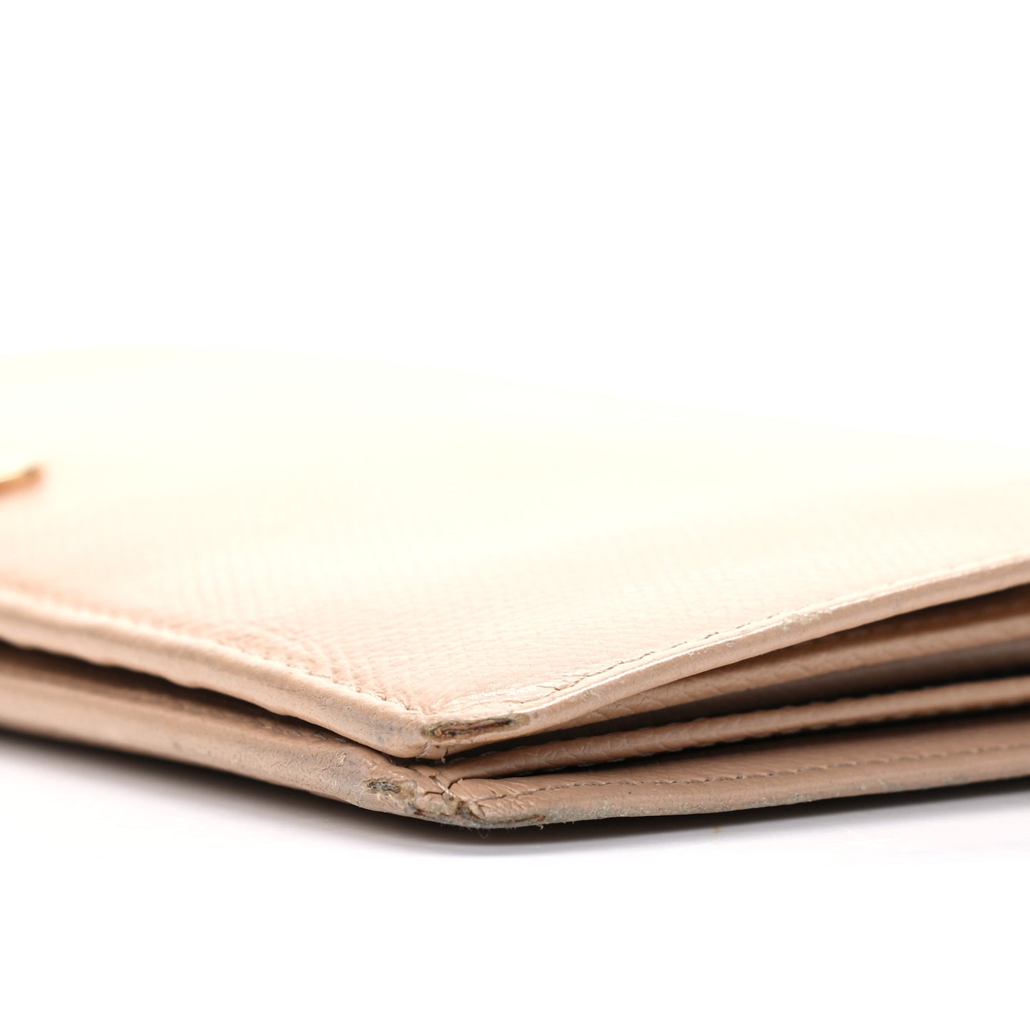 Grained Calfskin CC Button Yen Wallet Beige