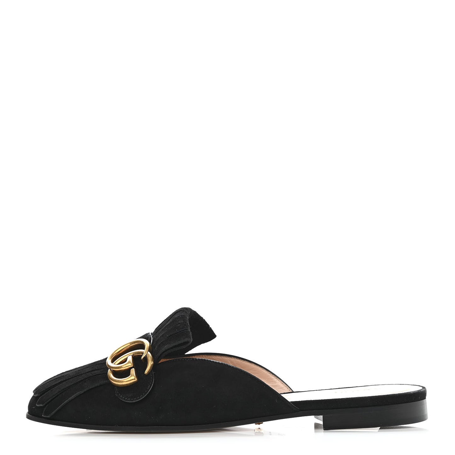 Kid Scamosciato GG Marmont Fringe Slippers 39 Black