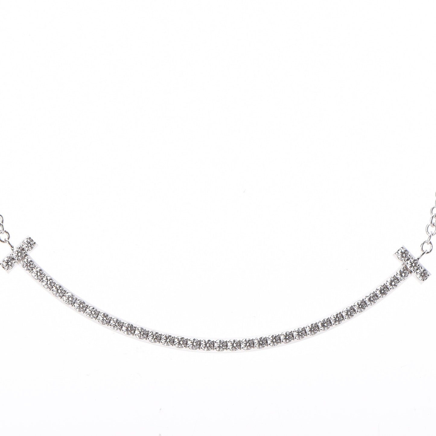 18K White Gold Diamond Small T Smile Pendant Necklace