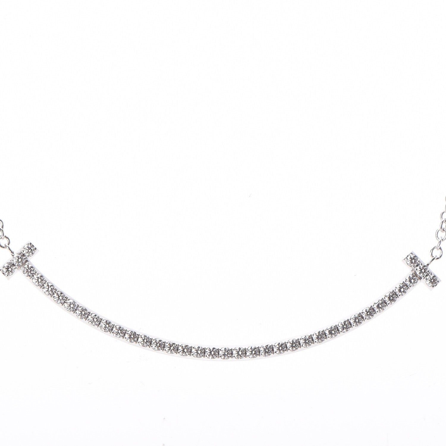 Tiffany 18K White Gold Diamond Small T Smile Pendant Necklace 4 of 7