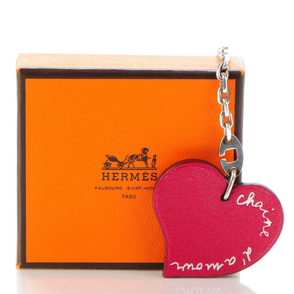 Hermes Chevre Chaine D'Amour Heart Key Chain Bag Charm Rouge Vif Orange 5 of 5