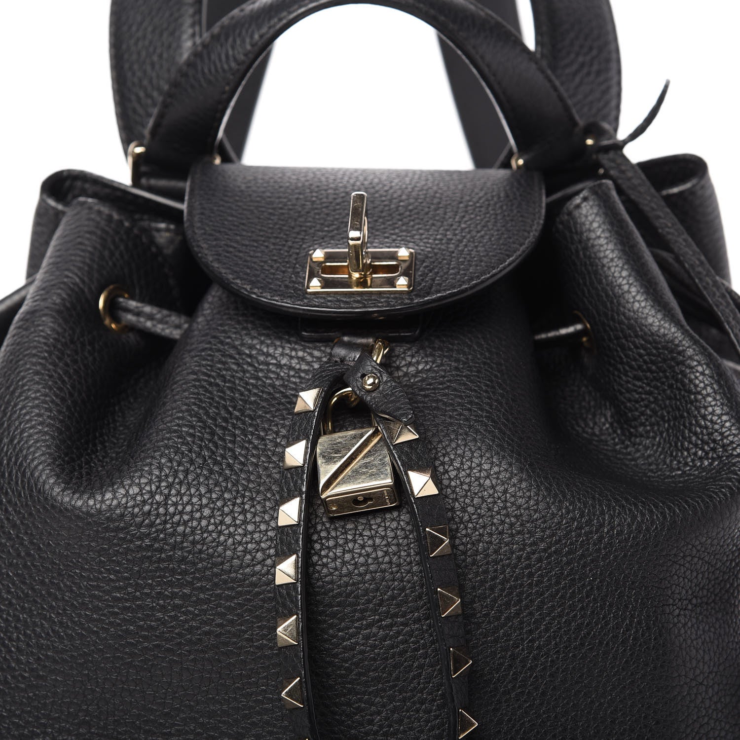 Valentino Garavani Pebbled Calfskin Rockstud Drawstring Backpack Black 10 of 11