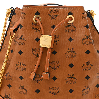 MCM Visetos Small Soft Berlin Drawstring Bucket Bag Cognac 7 of 10