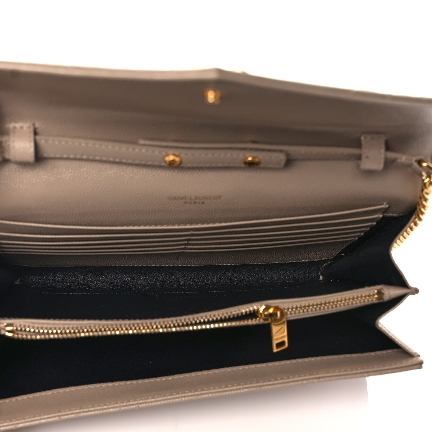 Saint Laurent Grain De Poudre Mixed Matelasse Triquilt Monogram Chain Wallet Dark Beige 5 of 8