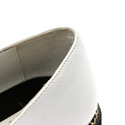 Chanel Crumpled Lambskin Cap Toe Chain CC Turnlock Mary Jane Flats 40 White Black 11 of 12
