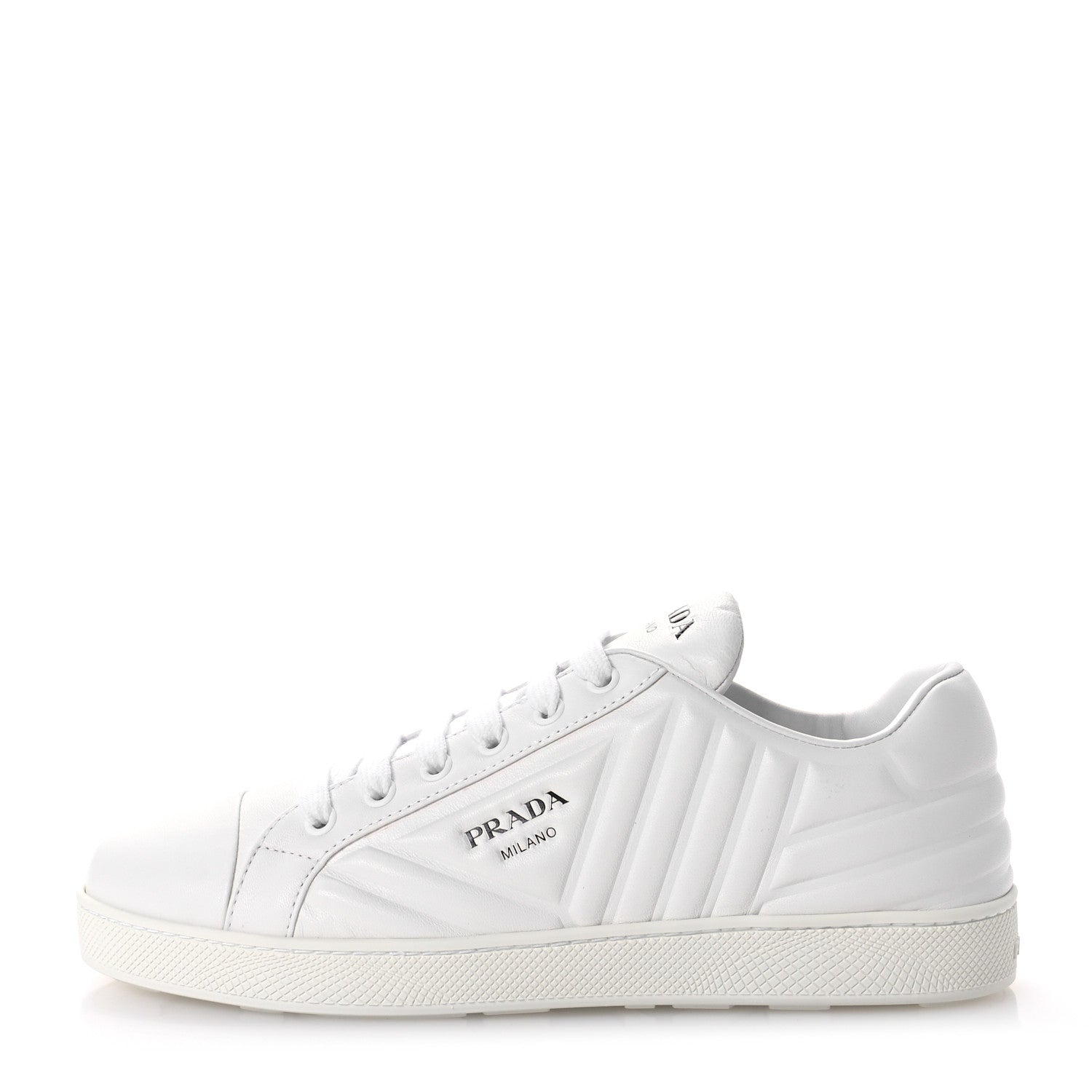 Prada Nappa Logo Embossed Womens Low Top Sneakers 38.5 White 1 of 7