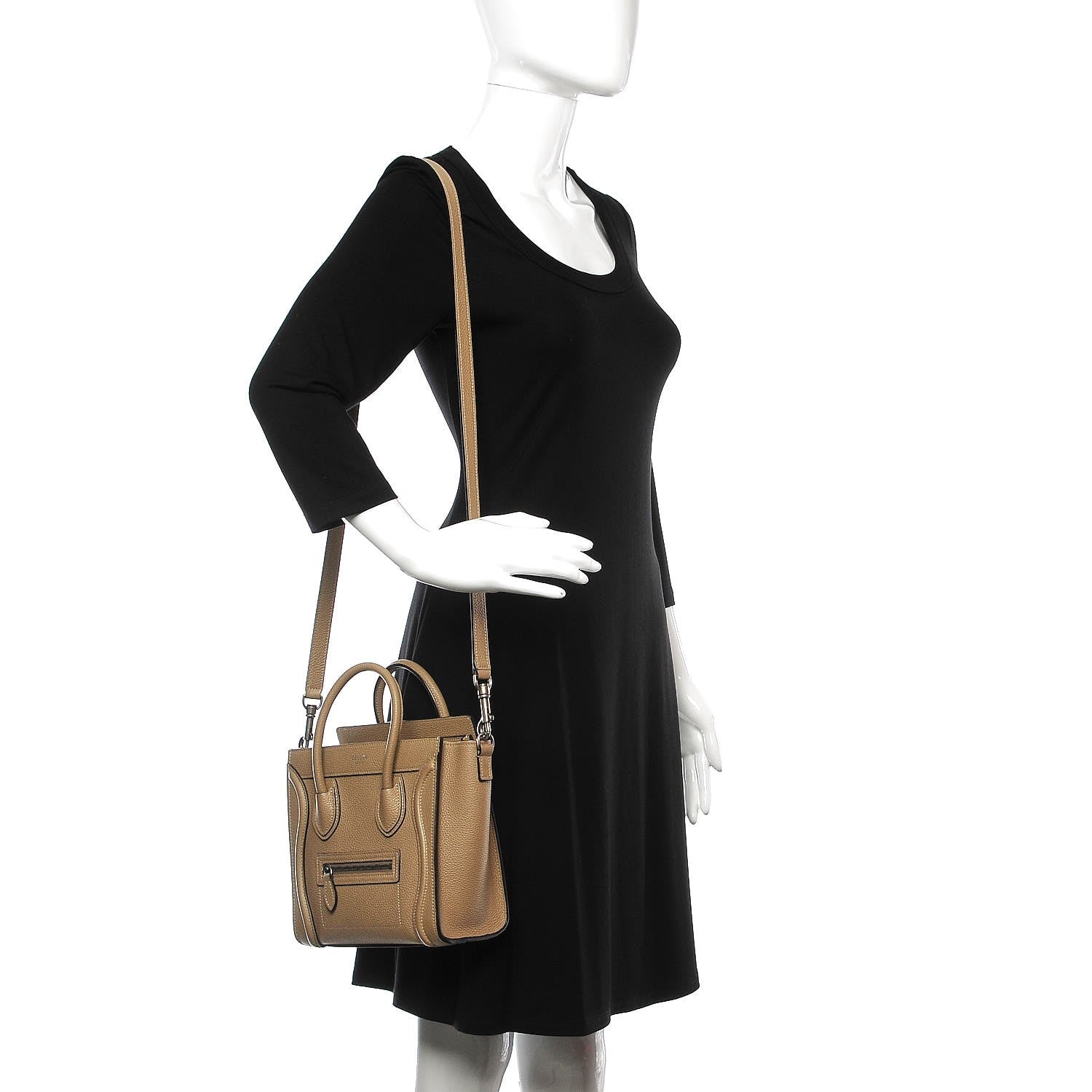 Celine Drummed Calfskin Nano Luggage Dune 2 of 8