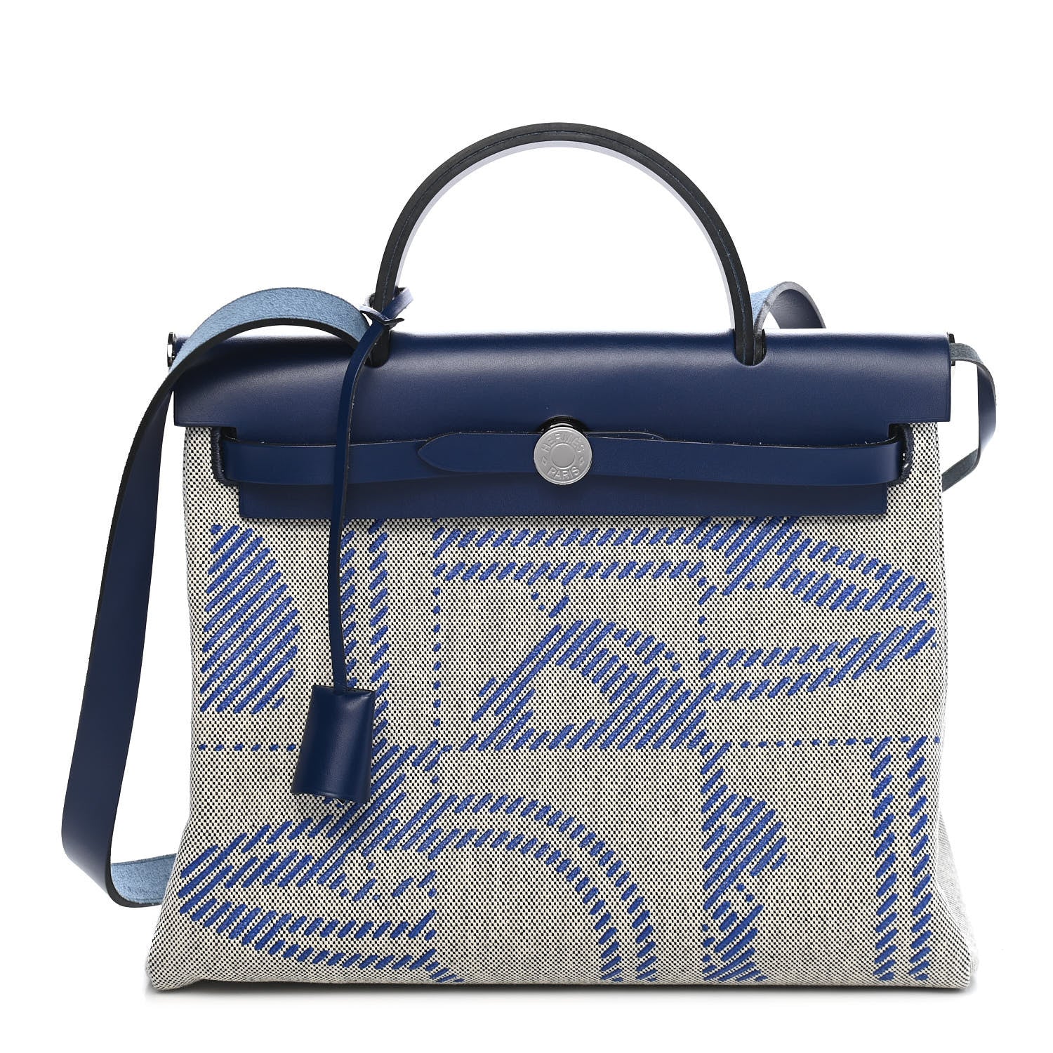 Hermes Vache Hunter Toile H Brides de Gala Herbag Zip Retourne 31 PM Bleu De France Ecru Black 3 of 10