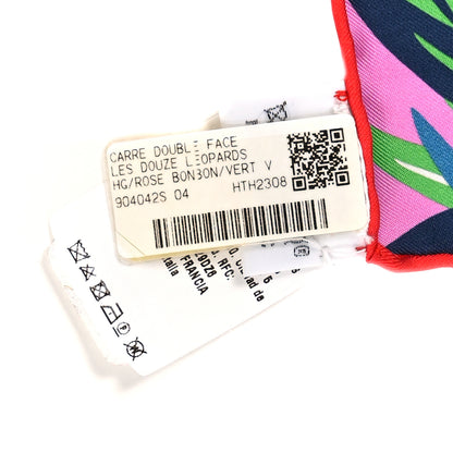 Hermes Silk Les Douze Leopards Double Face Scarf 90 Rose Bonbon Vert Verone 2 of 3