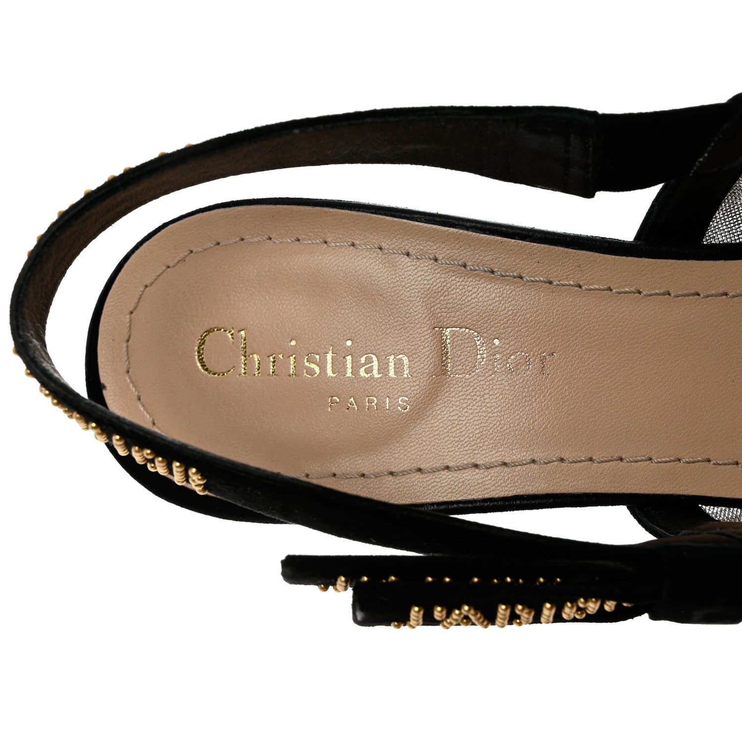 Christian Dior Mesh Plumetis Suede Dotted Studded J'Adoir Slingback 65mm Pumps 39 Black Gold 7 of 10