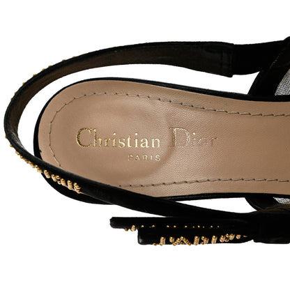 Christian Dior Mesh Plumetis Suede Dotted Studded J'Adoir Slingback 65mm Pumps 39 Black Gold 7 of 10