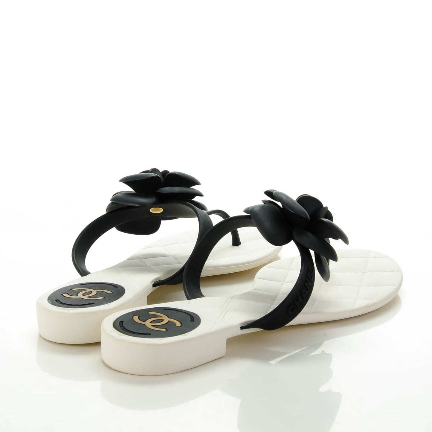 Jelly Quilted Camellia Thong Sandals 39 Black White