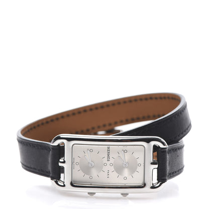 Hermes Stainless Steel Barenia 20mm Cape Cod Double Tour Deux Zones Quartz Watch Noir 3 of 7