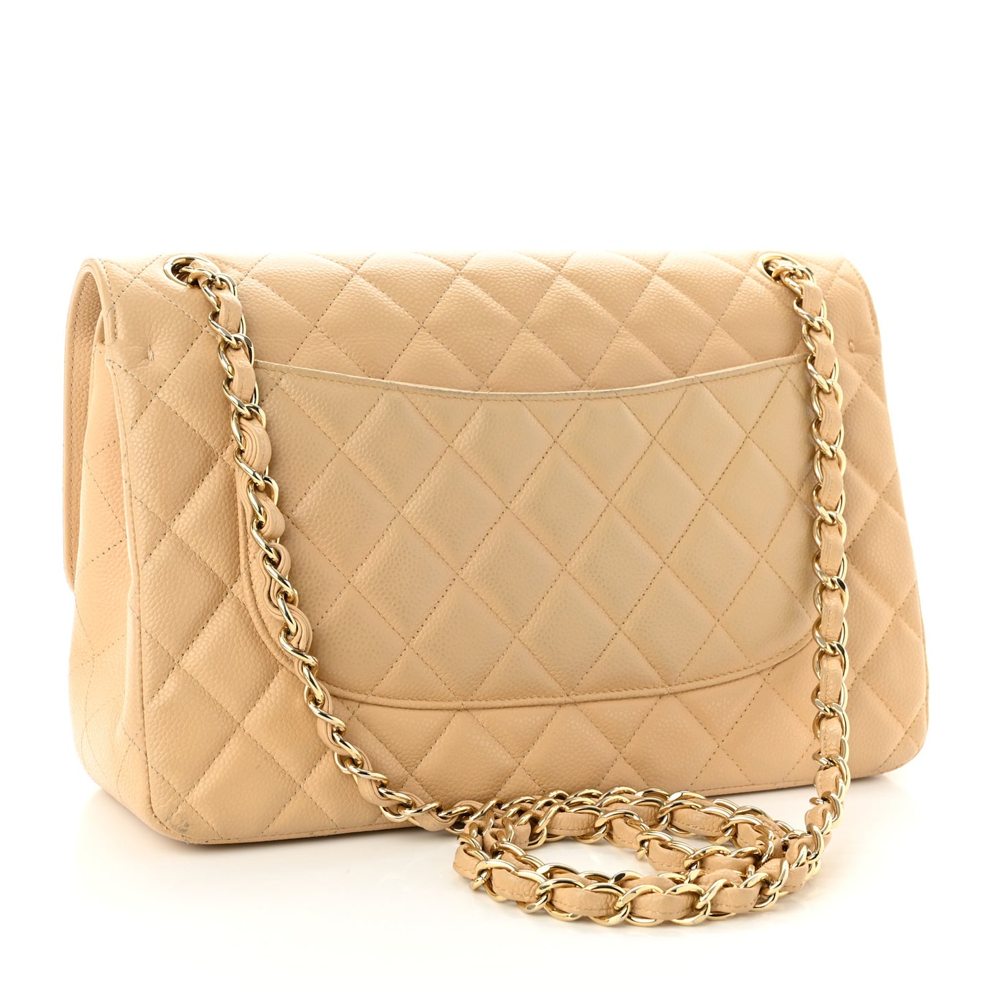 Caviar Quilted Jumbo Double Flap Beige Clair