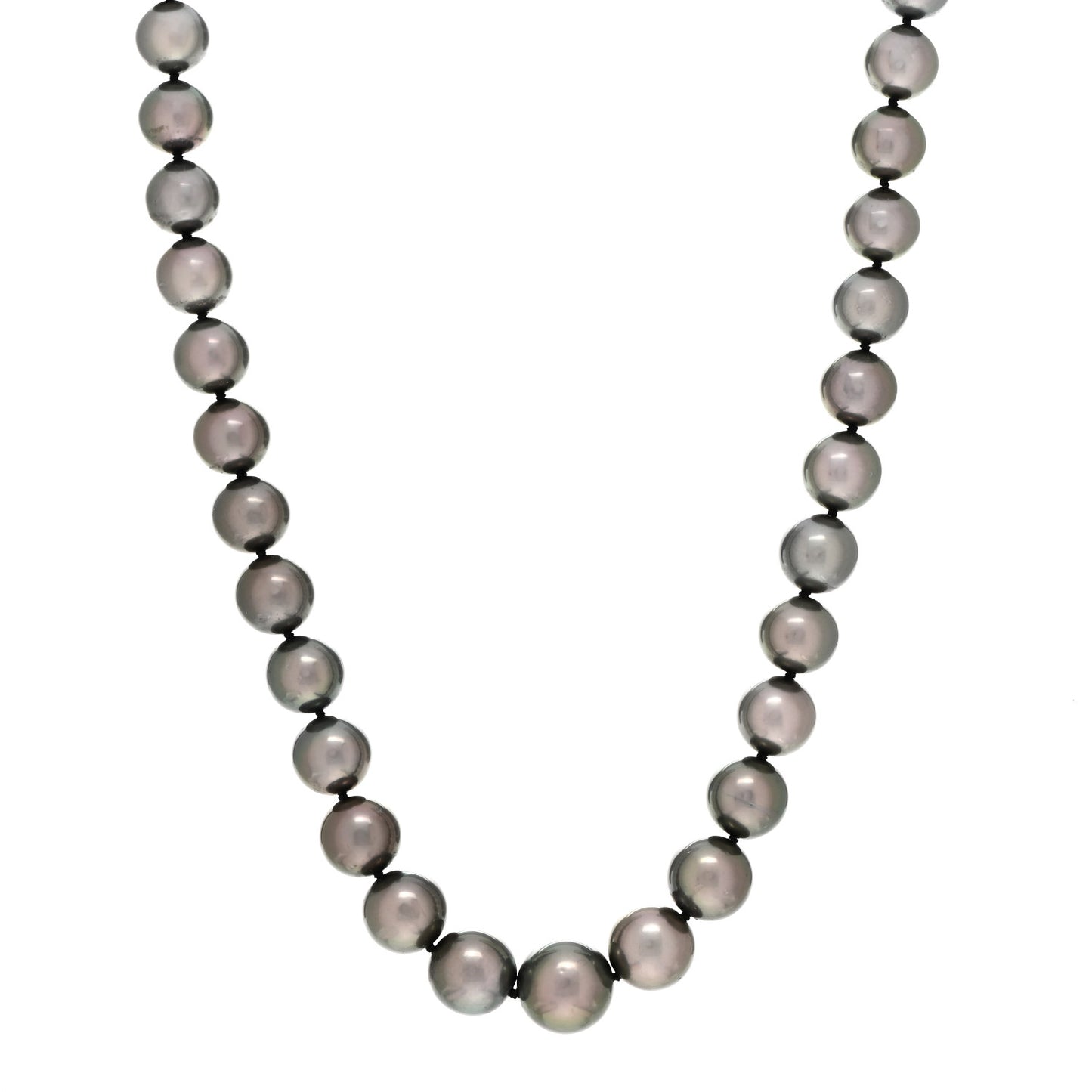 18K White Gold Black South Sea Pearl 8.5-11mm Graduated Strand Necklace 20"