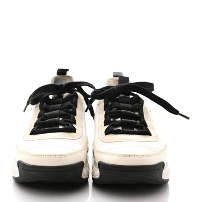 Chanel Fabric Calfskin Suede CC Sneakers 36 Grey White Pink 2 of 9