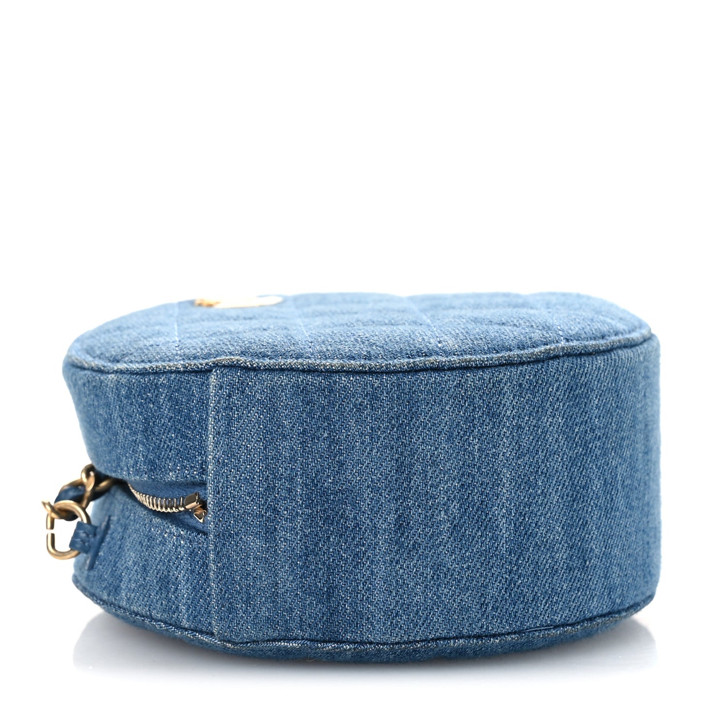 Denim Quilted Round Pearl Crush Clutch With Chain Blue