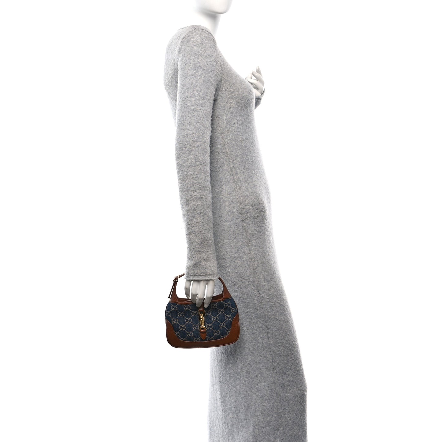 New Denim GG Monogram Calfskin Mini Jackie 1961 Hobo Blue Tea Cuir