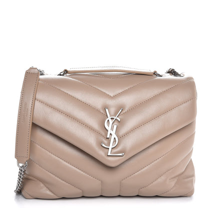 Saint Laurent Calfskin Y Quilted Monogram Small Loulou Chain Satchel Dark Beige 1 of 9