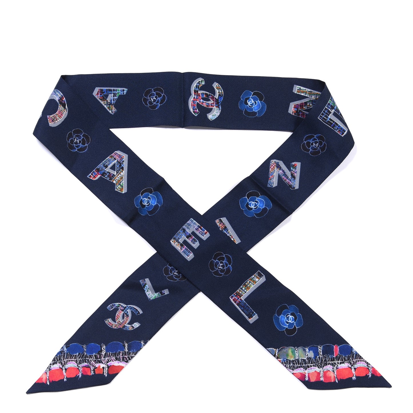 Silk Twill Slim Bandeau Scarf Blue