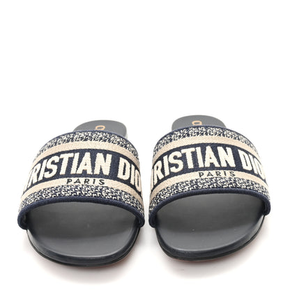 Christian Dior Canvas Embroidered Dway Mules Slide Sandals 35.5 Deep Blue 3 of 9