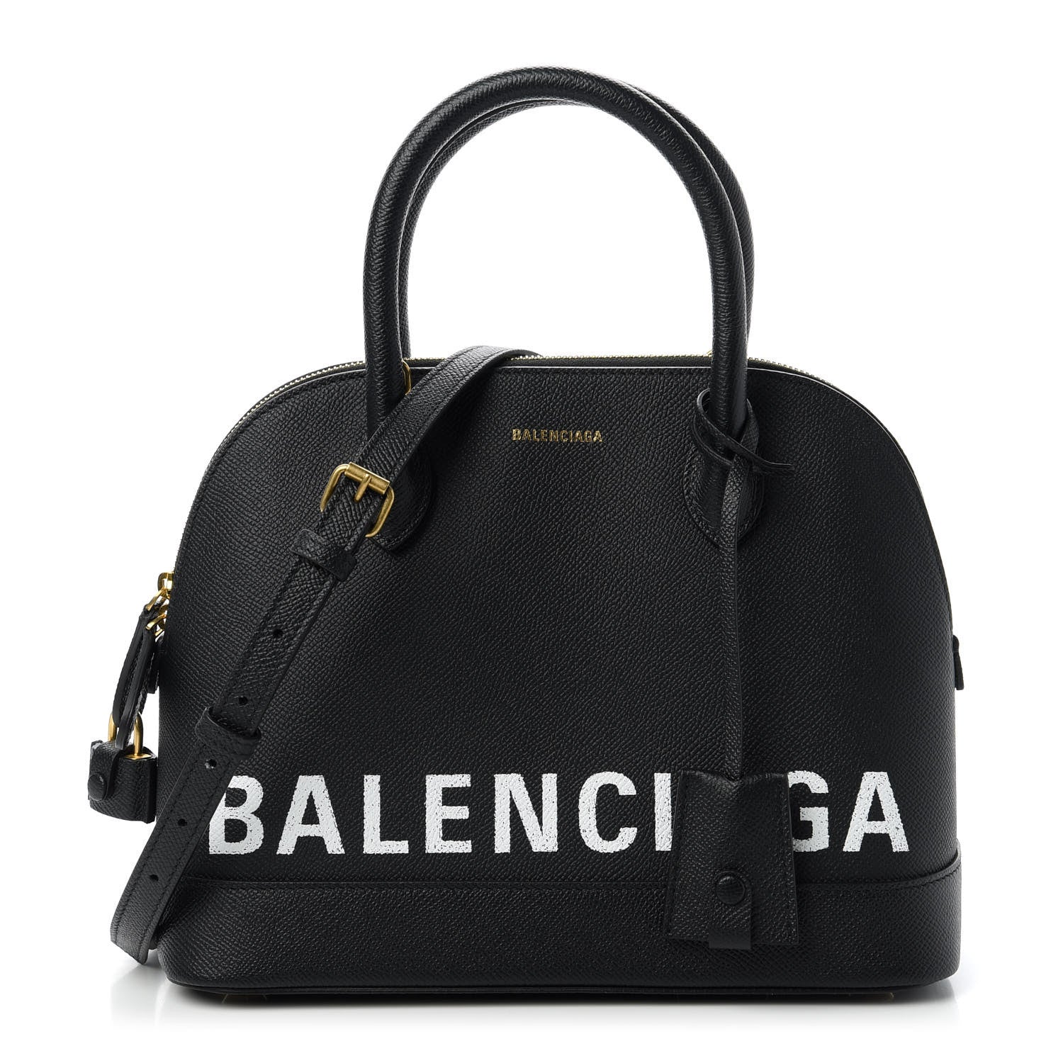 Balenciaga Signature Grained Calfskin Logo S Ville Top Handle Bag Black White 1 of 10