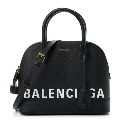 Balenciaga Signature Grained Calfskin Logo S Ville Top Handle Bag Black White 1 of 10