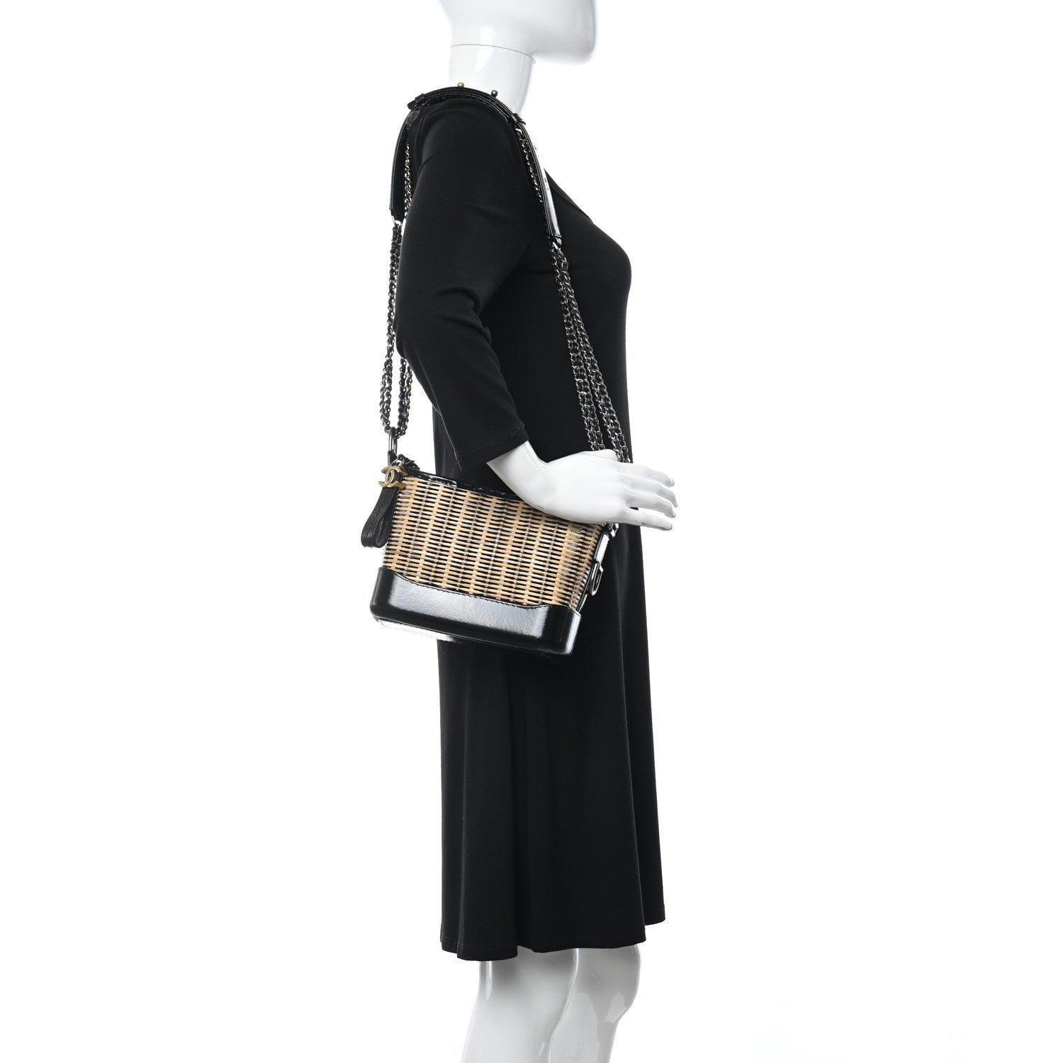 Chanel Rattan Calfskin Small Gabrielle Hobo Beige Black 2 of 13