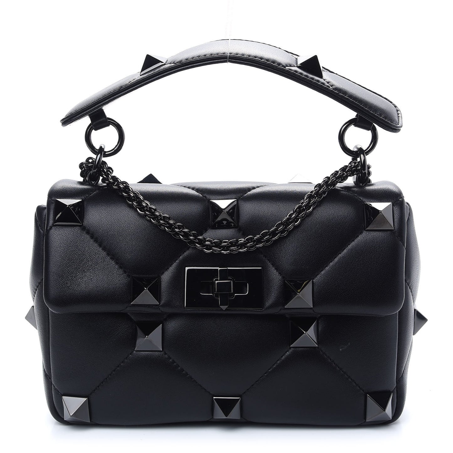 Nappa Monochrome Medium Roman Stud Shoulder Bag Black