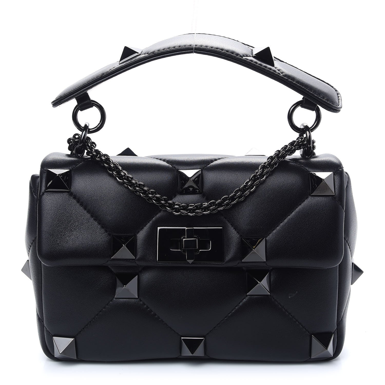 Valentino Garavani Nappa Monochrome Medium Roman Stud Shoulder Bag Black 1 of 8