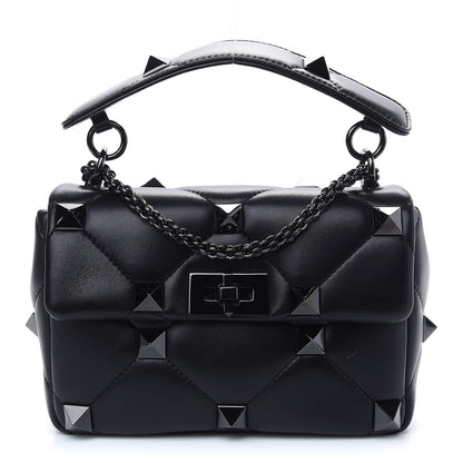 Valentino Garavani Nappa Monochrome Medium Roman Stud Shoulder Bag Black 1 of 8