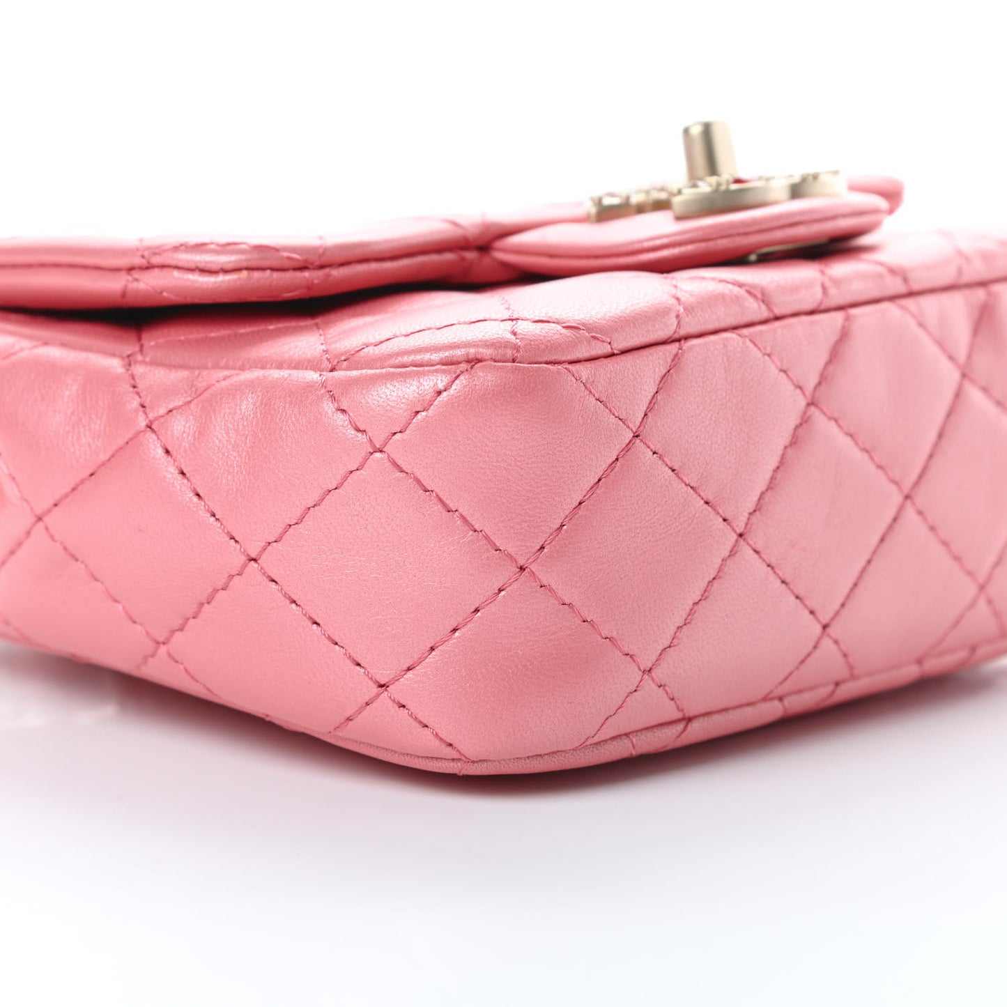 Iridescent Lambskin Quilted Precious Jewel Mini Square Flap Pink