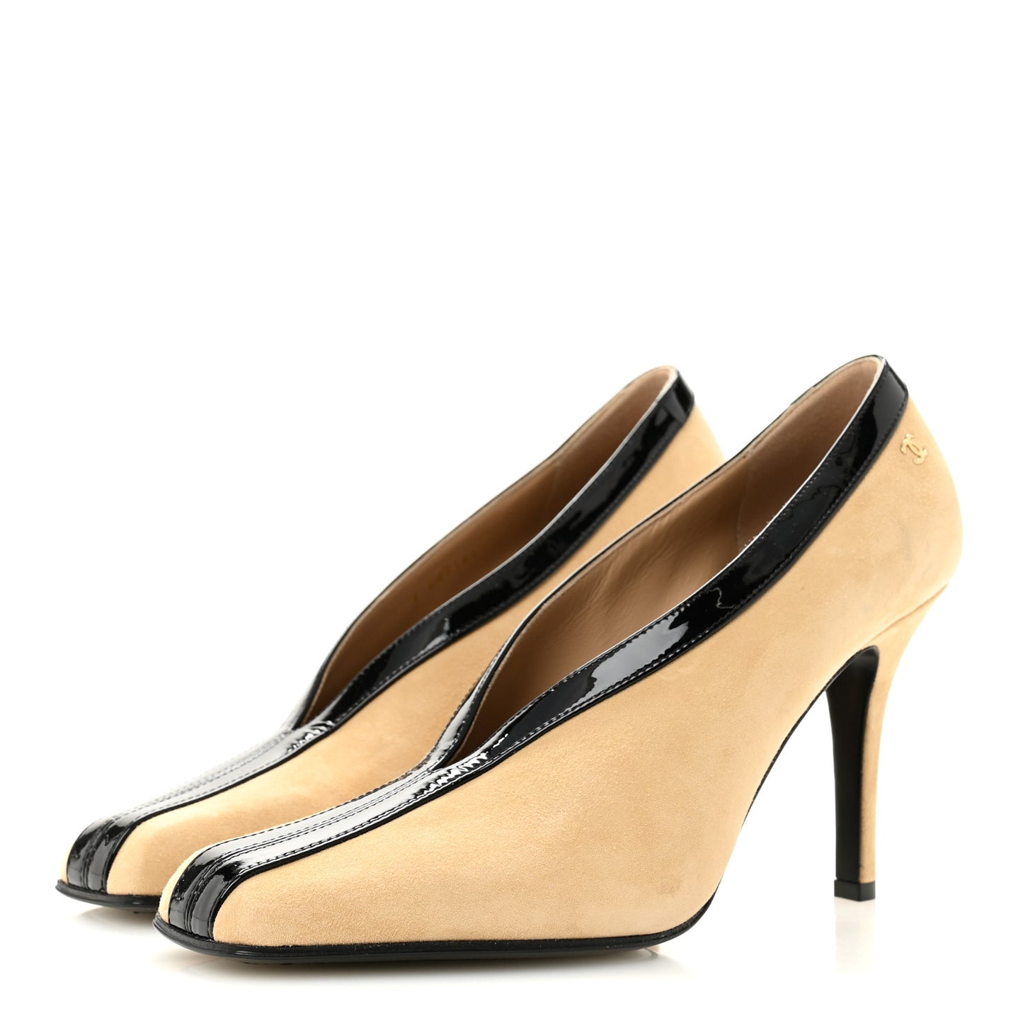 Suede Patent Calfskin Pumps 40 Beige Black