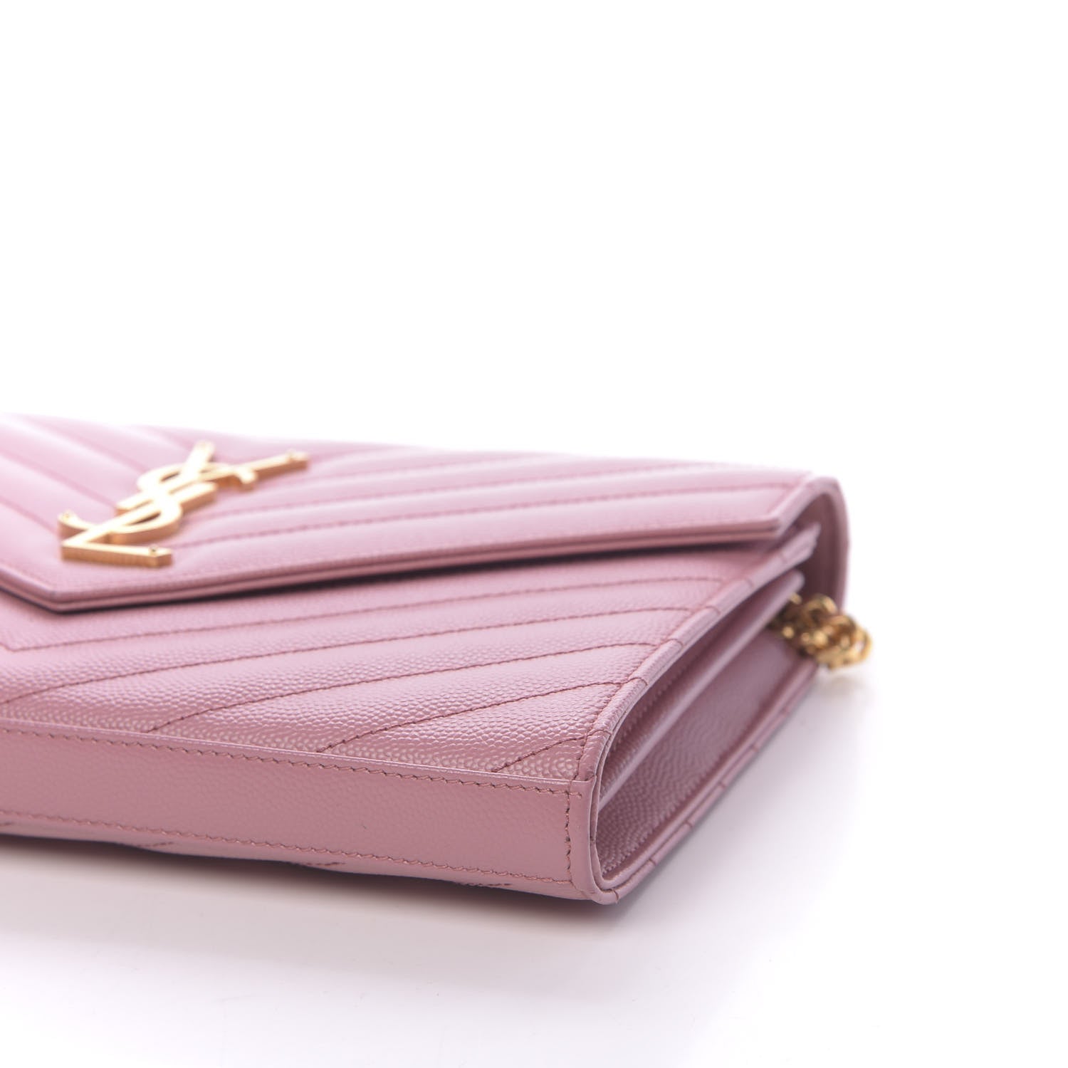 Saint Laurent Grain De Poudre Matelasse Chevron Monogram Chain Wallet Tender Pink 9 of 11