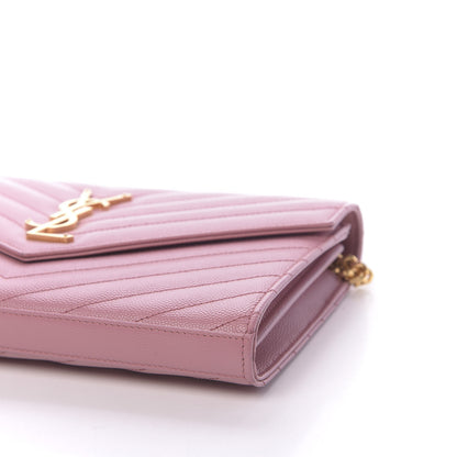 Saint Laurent Grain De Poudre Matelasse Chevron Monogram Chain Wallet Tender Pink 9 of 11