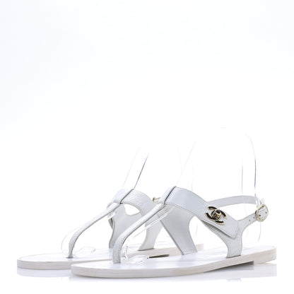 Chanel Lambskin CC Thong Sandals 36 White 4 of 10