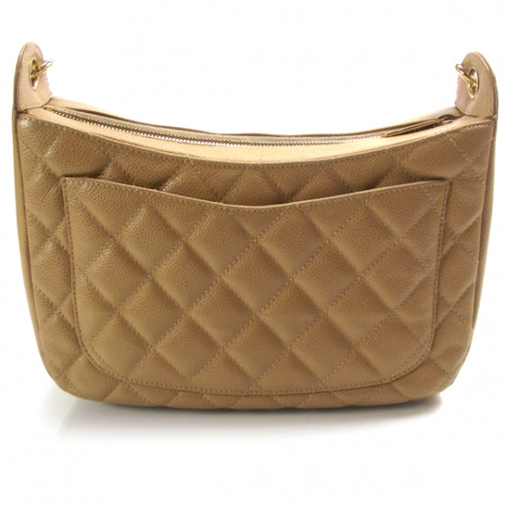 Caviar Quilted Hobo Beige