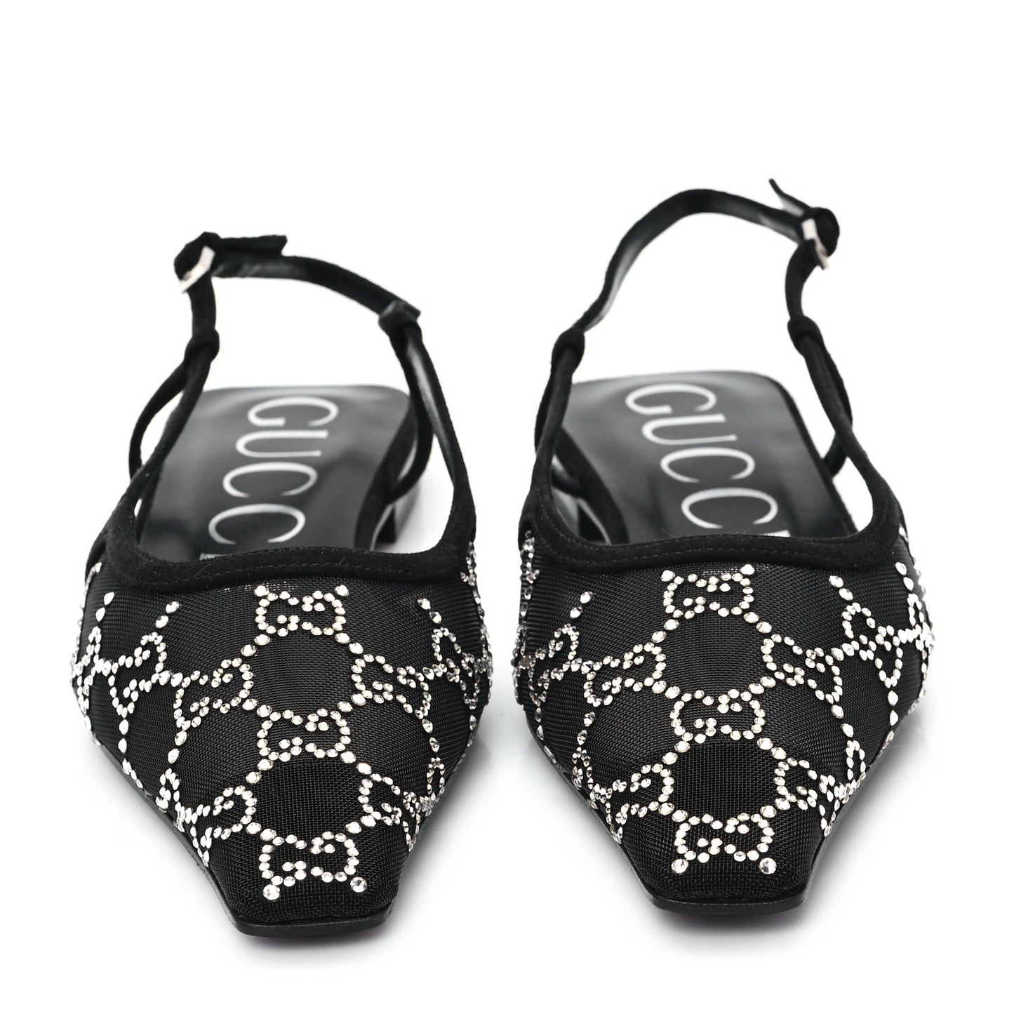 Tela Retino Kid Scamosciato Crystal GG Monogram Square Demi Ballet Flats 38 Black