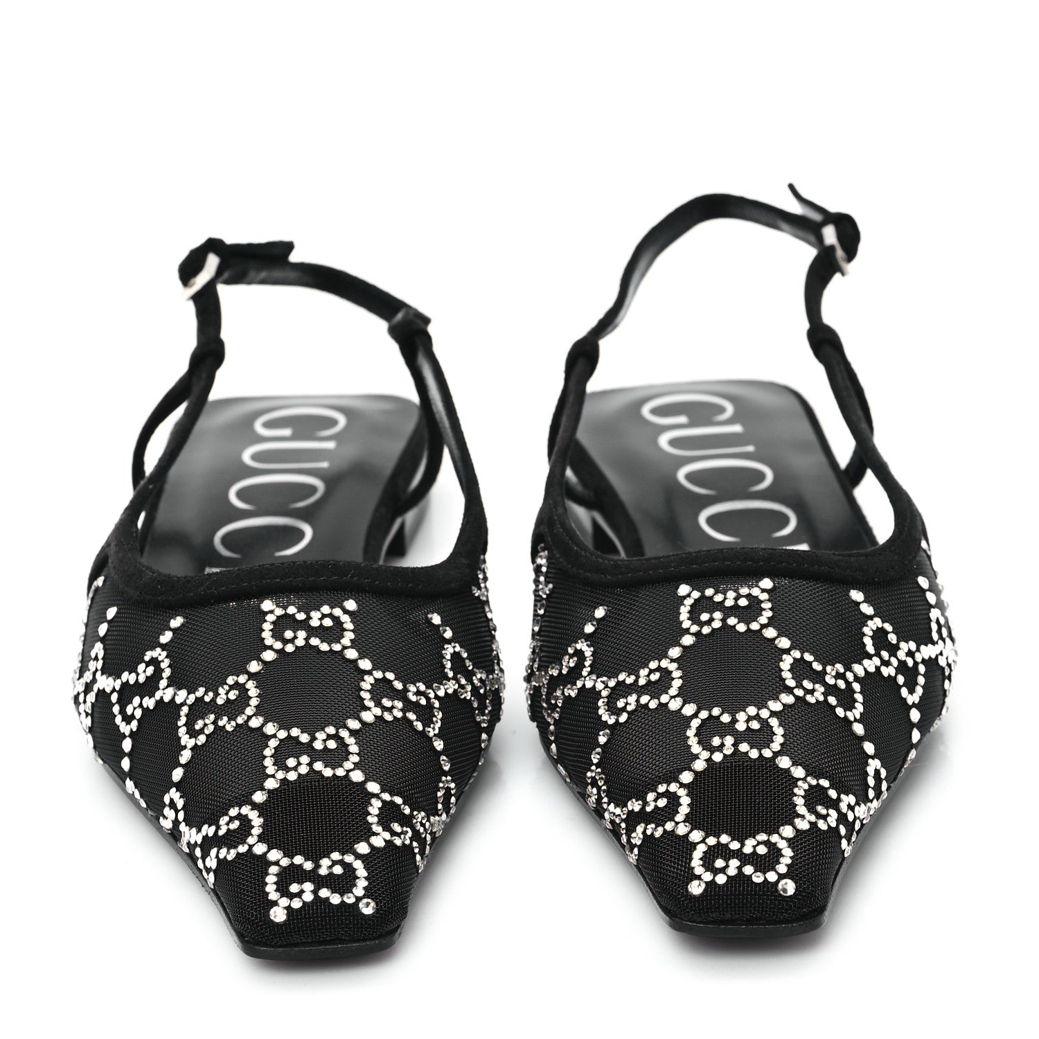 Gucci Tela Retino Kid Scamosciato Crystal GG Monogram Square Demi Ballet Flats 38 Black 3 of 9