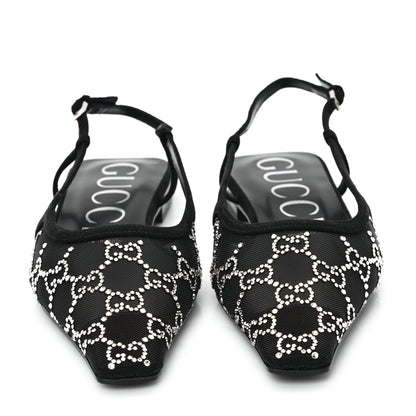 Gucci Tela Retino Kid Scamosciato Crystal GG Monogram Square Demi Ballet Flats 38 Black 3 of 9